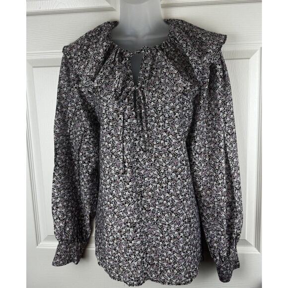 H&M Flounce-Collared Blouse Lavender Multi L cottagecore 51-03 - Picture 6 of 16